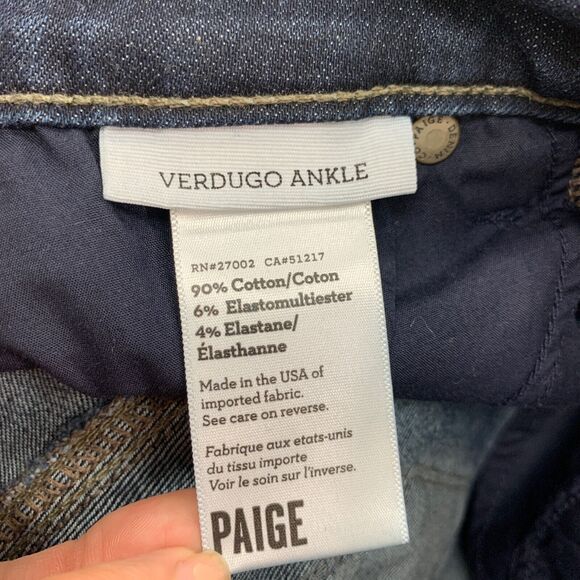 Paige Jean Womens 26 Trinity Wash Blue Cotton Stretch Denim Verdugo Ankle Skinny - Picture 10 of 13